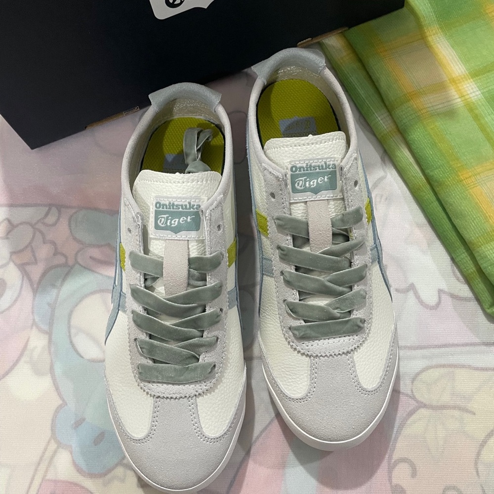 Onitsuka Tiger by Asics White with Light Gray and Lime Accent Sneakers - Picture 6 of 10